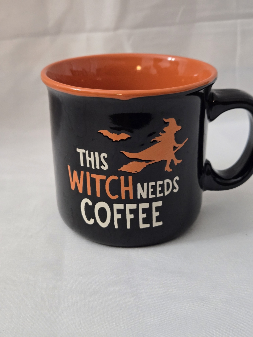 Primo Design Halloween Witch Coffee Mug Black Orange Ceramic 4.5" Large Cup